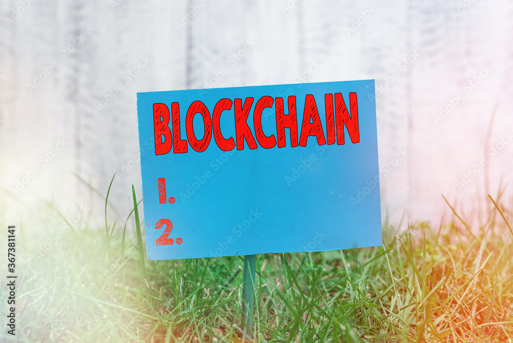Handwriting text Blockchain. Conceptual photo digital database ...