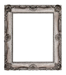 Silver frame for paintings, mirrors or photo isolated on white background. Design element with clipping path