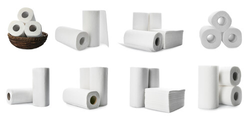 Wall Mural - Set with rolls of paper tissues isolated on white, banner design