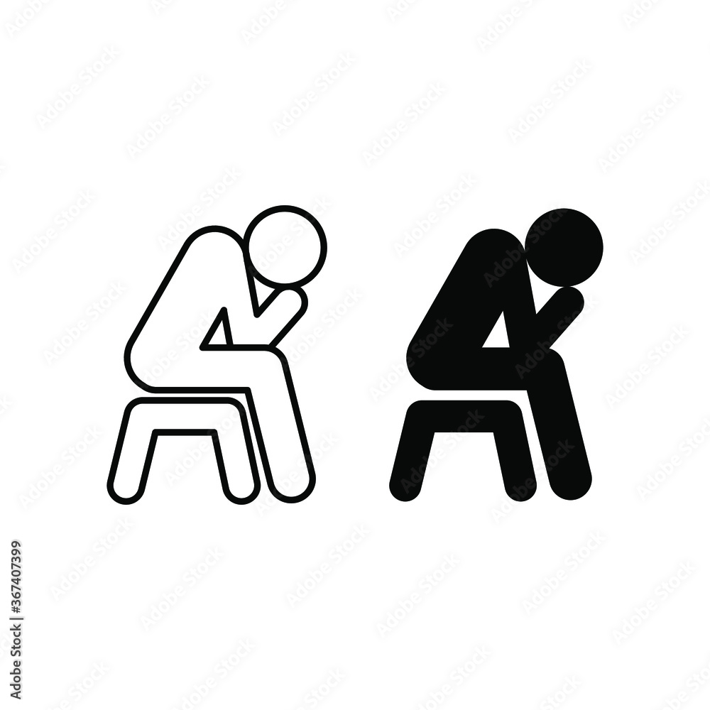Depression icon symbol, line, solid. gentleman feeling unhappy, sad, upset  and lonely sit on chair. Man still Tired and hopeless expression. Vector  illustration. Design on white abckground. EPS10 Stock Vector | Adobe, image size:1000x1000