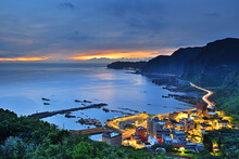 Beautiful Sunrise At The Coast Of Taiwan, Quaint Village At The Seaside  In NEW TAIPEI CITY, TAIWAN   