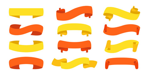 Wall Mural - ribbon set. tape blank flat collection, decorative icons. vintage design, colorful ribbons sign cart