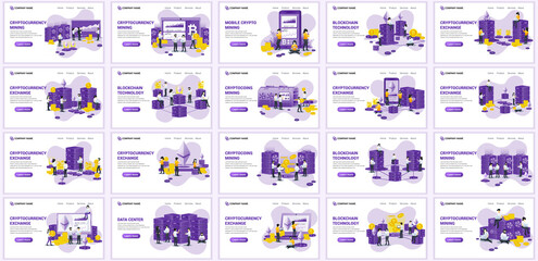 Poster - Set of landing page design templates, Big collection concept of blockchain, and Cryptocurrency flat vector illustration. can use for web banner, infographics, landing page, web template