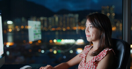 Poster - Woman work on computer at night