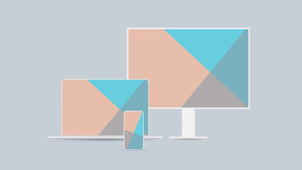Poster - set computer monitor laptop and smartphone with colored screens realistic mockup gadgets and devices