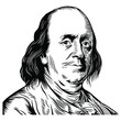 Vector Drawing Face Portrait Illustration for Benjamin Franklin in Black White