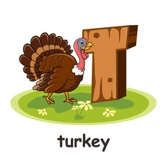 Turkey Cartoon 3D Wood Alphabet Animals Letter T