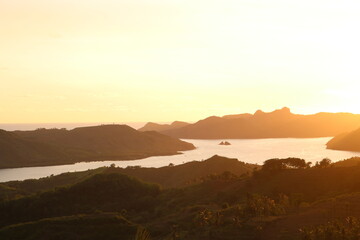 sunset over the sea from hill