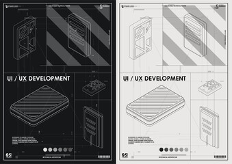 Poster - User experience, user interface in e-commerce. design and development, testing, SEO, social marketing, to publishing and launch. Concept of Hud poster with UI UX elements.