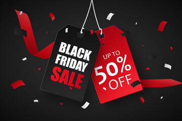 Wall Mural - Black Friday Sale. Red and black price tags. Sales tags. Vector banner.
