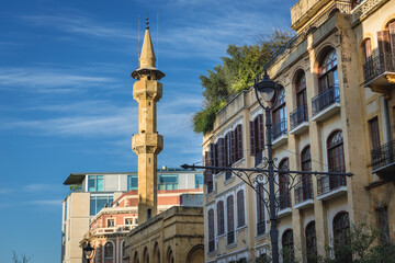 Canvas Print - Minaret of Abou Bakr Al Siddik Mosque in Beirut Central District of Beirut, capital city of Lebanon