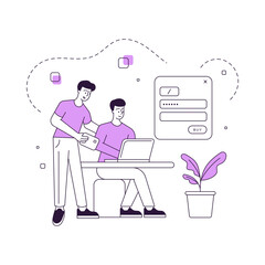 Poster - Male friends logging in social media account