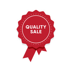 Wall Mural - Top quality sale. Shopping promotion and sale advertising vector illustration. Market tag design for discount proposition. Premium quality round red badge with ribbons isolated on white background.