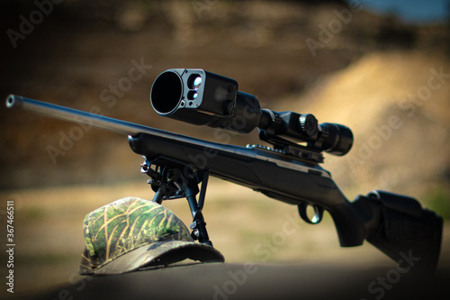 Rifle with scope , scope with ballistic calculators, Hunter's scope, soft focus