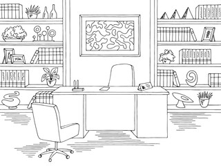 office graphic black white interior sketch illustration vector