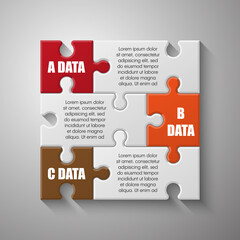 Fototapete - Three sided 3d puzzle presentation infographic template with explanatory text field for business statistics