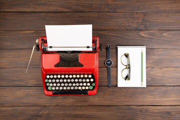 Wall Mural - Vintage typewriter and a blank sheet of paper,Writer or journalist workplace