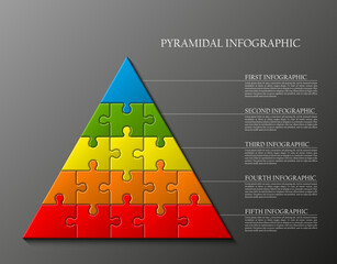 Fototapete - five levels pyramid puzzle presentation infographic template with explanatory text field for business statistics illustration