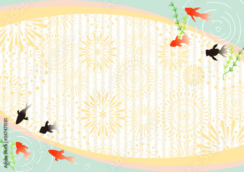 水面を泳ぐ金魚 花火 ストライプ背景 Stock Vector Adobe Stock