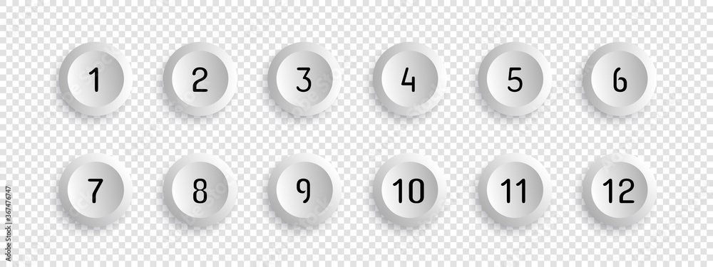Button Set With Number Bullet Point From 1 To 12 - Vector Illustration ...
