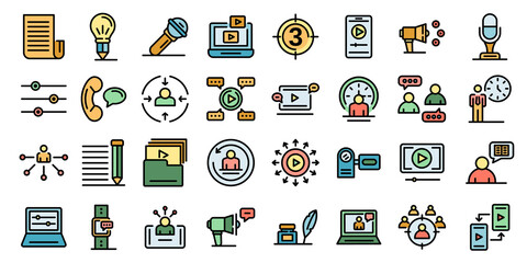 Poster - Storyteller icons set. Outline set of storyteller vector icons thin line color flat on white