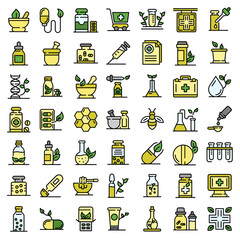 Poster - Homeopathy icons set. Outline set of homeopathy vector icons thin line color flat on white