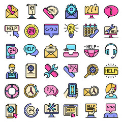 Poster - Service center icons set. Outline set of service center vector icons thin line color flat on white
