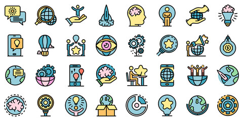 Poster - Innovation icons set. Outline set of innovation vector icons thin line color flat on white