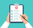© stas111 - Doctor hands holding clipboard with checklist for medical report in a flat design