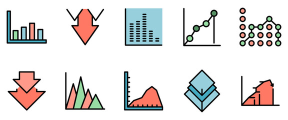 Poster - regression icons set. outline set of regression vector icons thin line color flat on white