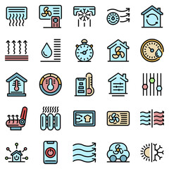 Poster - Climate control systems icons set. Outline set of climate control systems vector icons thin line color flat on white