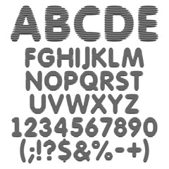 Aufkleber - Black and white alphabet, letters, numbers and signs from round layers. Set of vector isolated objects on a white background.