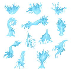 Poster - cartoon waves and splashes blue water set. vector