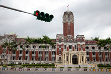 Red Traffic Light Is Seen In Front Of Presidential Office Building Of Taiwan.