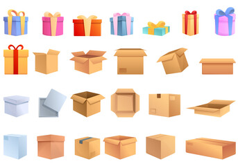Poster - Box icons set. Cartoon set of box vector icons for web design