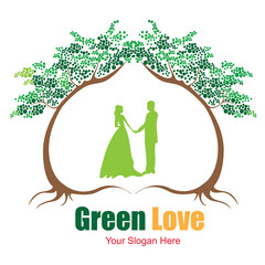 Wall Mural - Vector logo green love design in eps 10. Simple template and ready to use.