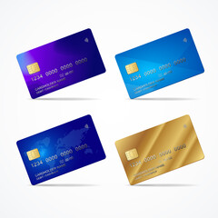 Wall Mural - Realistic Detailed 3d Plastic Credit Card Template Set. Vector