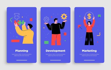 Leinwandbilder - Poster, flyer or mobile application design templates. Business concept illustrations. Modern flat outline style