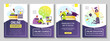 Set of flyers for Studying, training, education, e-learning, courses, university, graduating. People studying at home, graduate caps and books. A4 vector illustration for poster, banner, advertising.