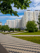 City landscape with boulevard in Zelenograd district in Moscow, Russia