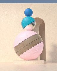 Poster - realistic 3d render of abstract sculpture in front of the wall with arc in daylight. minimalism.