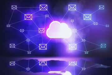 Leinwandbilder - Glowing cloud with map and email network.