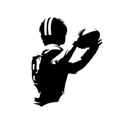 Wall Mural - American football player throwing ball, isolated vector silhouette, ink drawing. Rear view
