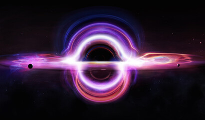 abstract black hole system over star field with event horizon, gravity singularity in outer space. a