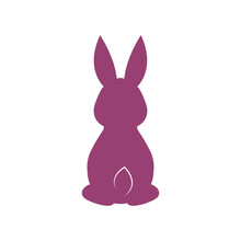 Purple Rabbit Logo With Tail. Back View. Flat Icon. Vector. White Background
