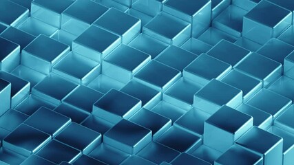abstract cyan turquoise metallic cubes background. metal cube pattern wall. 3d rendering. projection