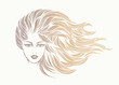 © elaT - Beautiful woman with long, wavy hairstyle flowing and elegant makeup.Hair salon and beauty studio logo.Blonde young lady portrait illustration.Pretty female face.Front view.