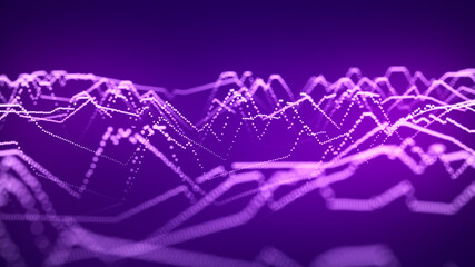 Leinwandbilder - Futuristic pink illustration. Wave of particles. Abstract background with a dynamic wave. Artificial intelligence. Big data. 3d rendering.