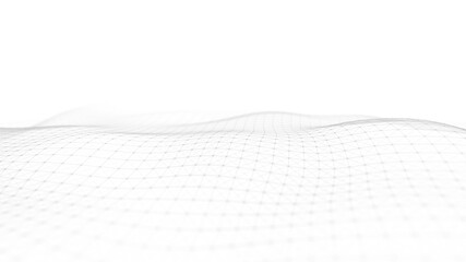 Fototapete - Wave white background. Abstract white futuristic background. Wave with connecting dots and lines on white background. Wave of particles. 3D rendering.