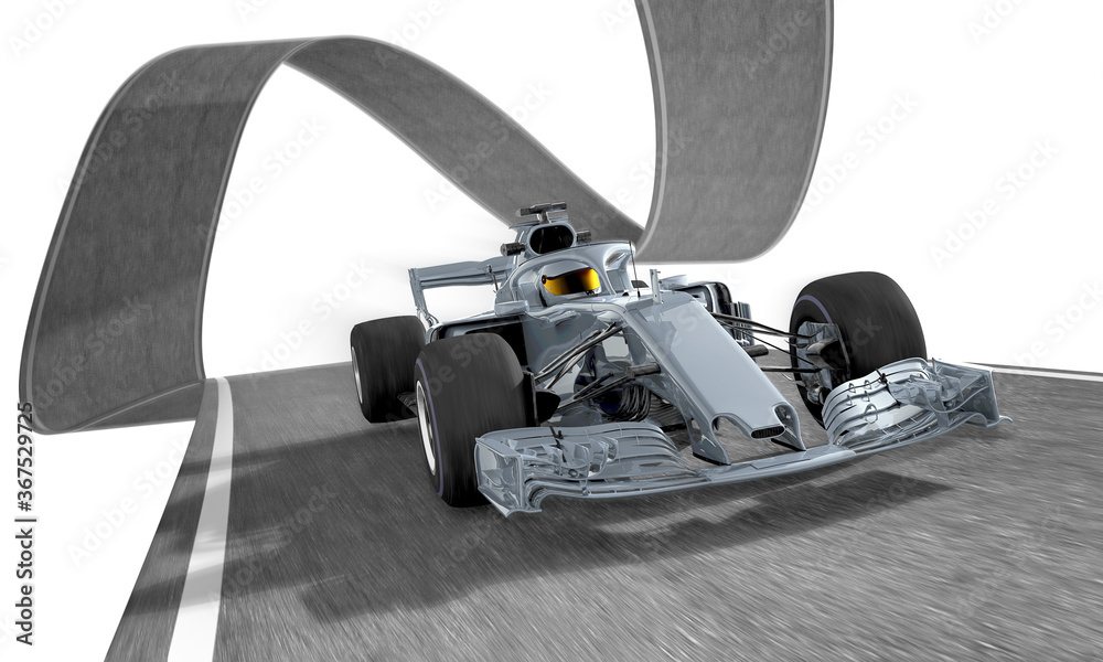 silver f1 racecar on a wired track 2 - obrazy, fototapety, plakaty 